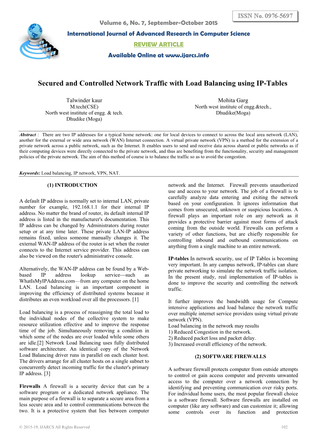 Secured and Controlled Network Traffic with Load Balancing Using IP-Tables