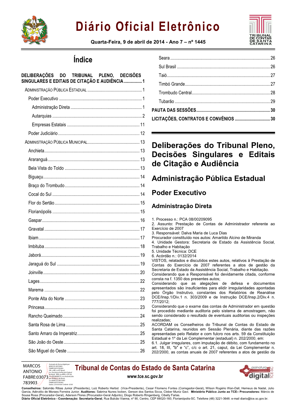 Tribunal De Contas Do Estado De Santa Catarina, Reunidos Em Sessão Plenária, Diante Das Razões Santo Amaro Da Imperatriz