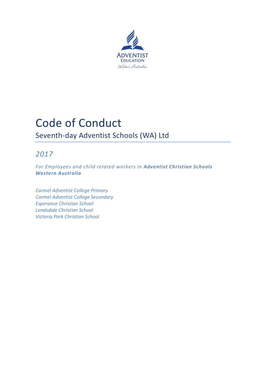 Code of Conduct Seventh-Day Adventist Schools (WA) Ltd