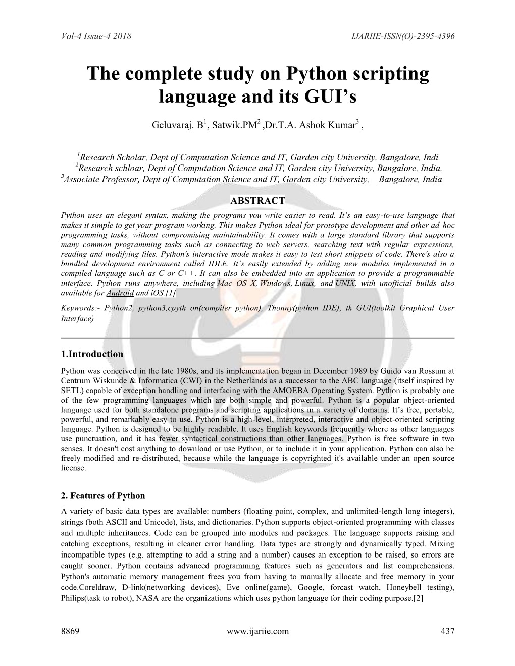 The Complete Study on Python Scripting Language and Its GUI's