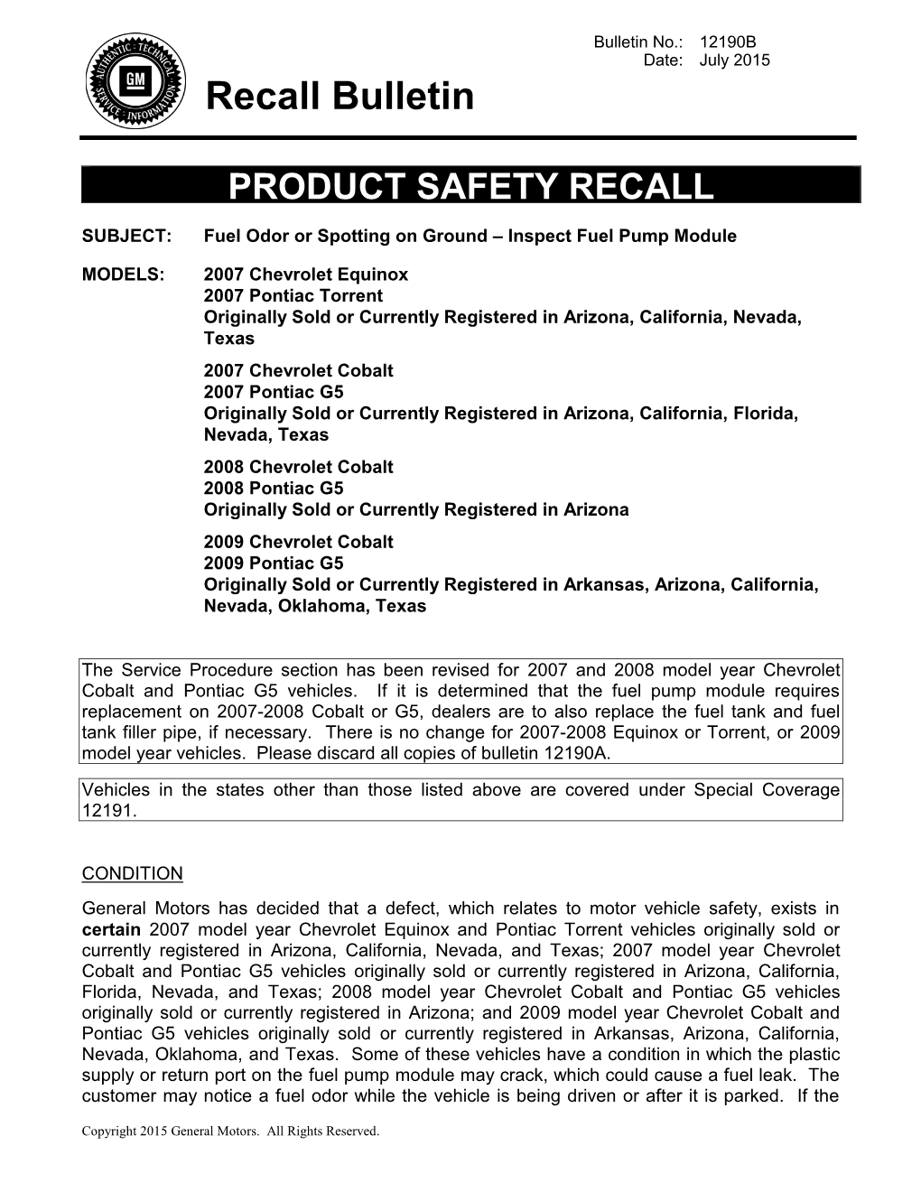 Recall Bulletin