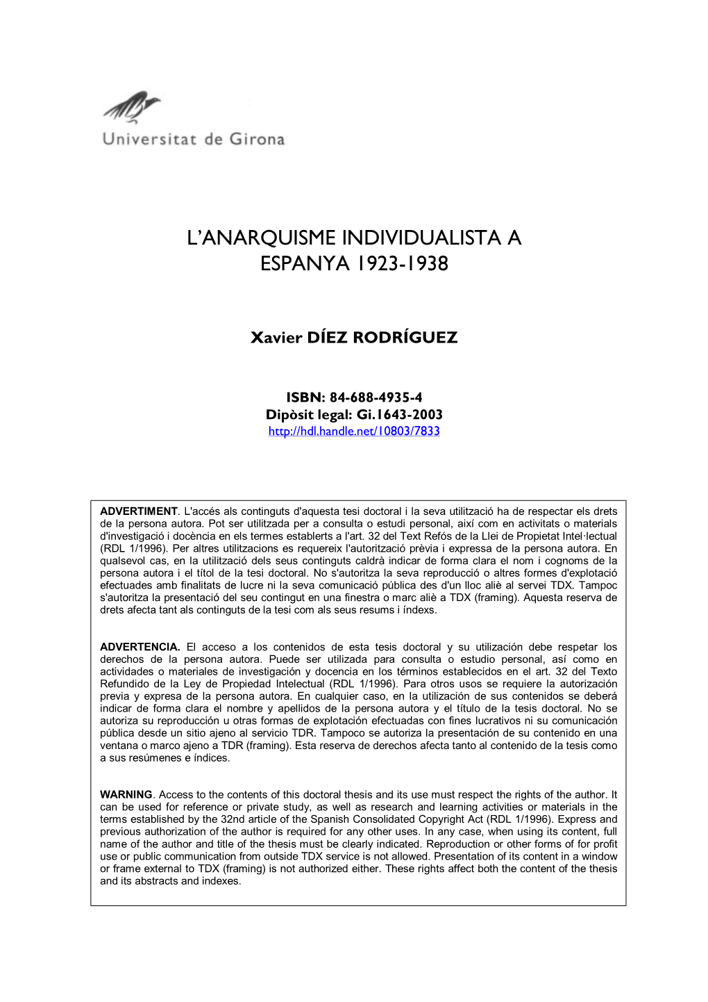 L'anarquisme Individualista a Espanya 1923-1938