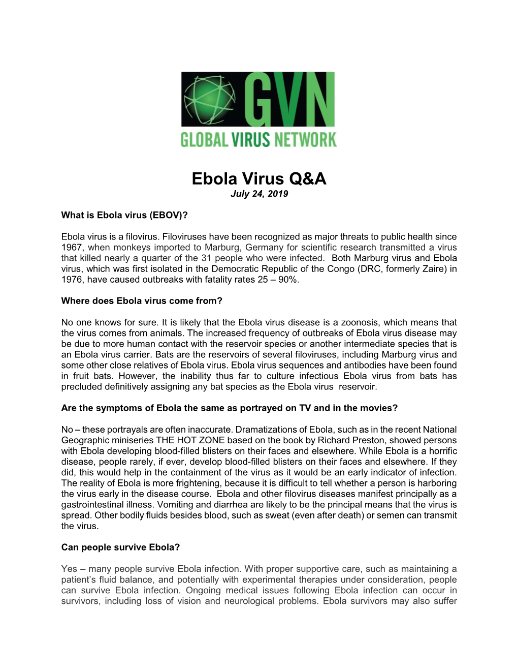 Ebola Virus Q&A