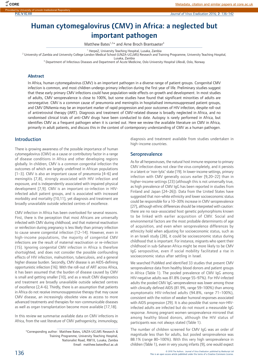 (CMV) in Africa: a Neglected but Important Pathogen