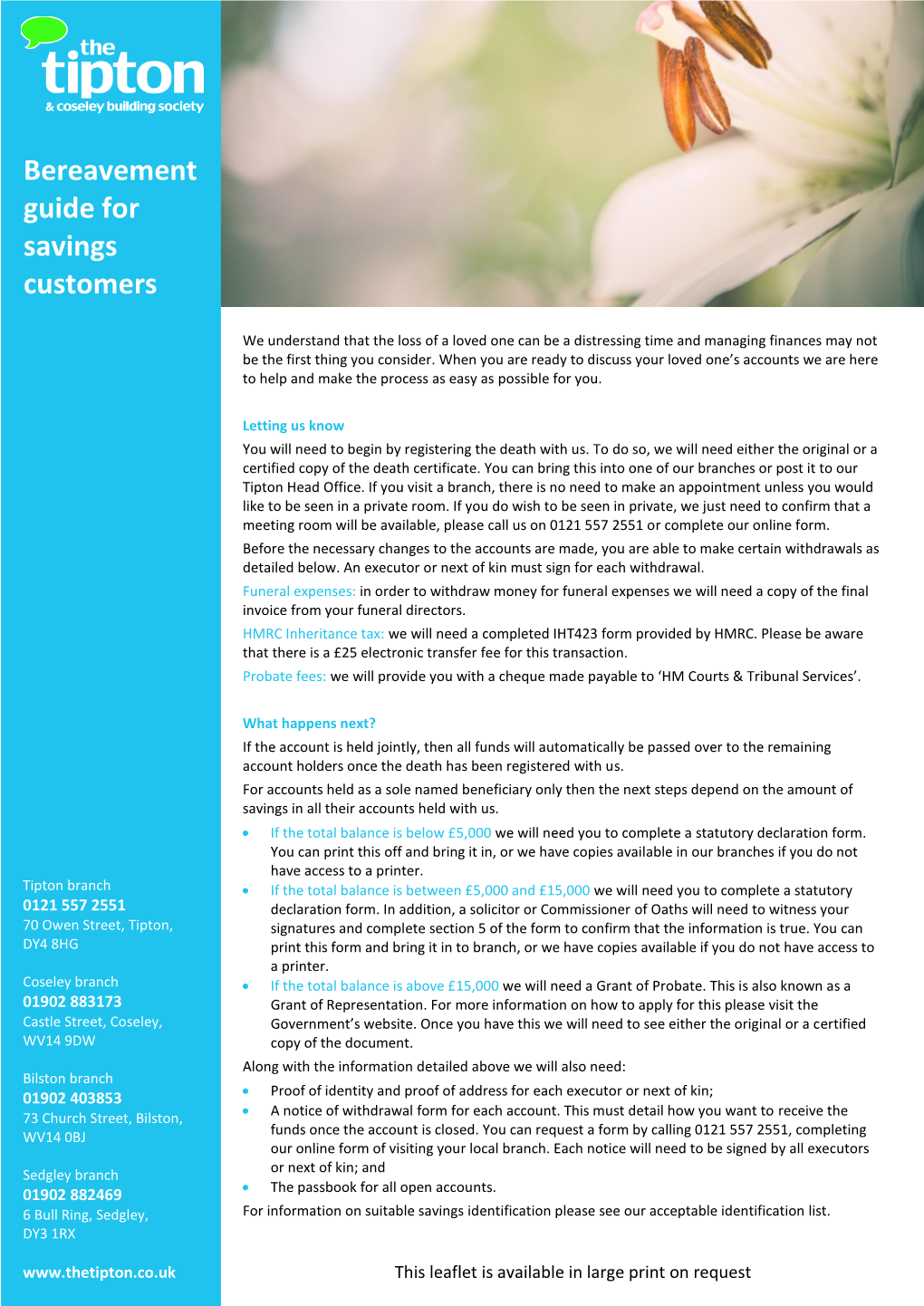 Bereavement Guide for Savings Customers