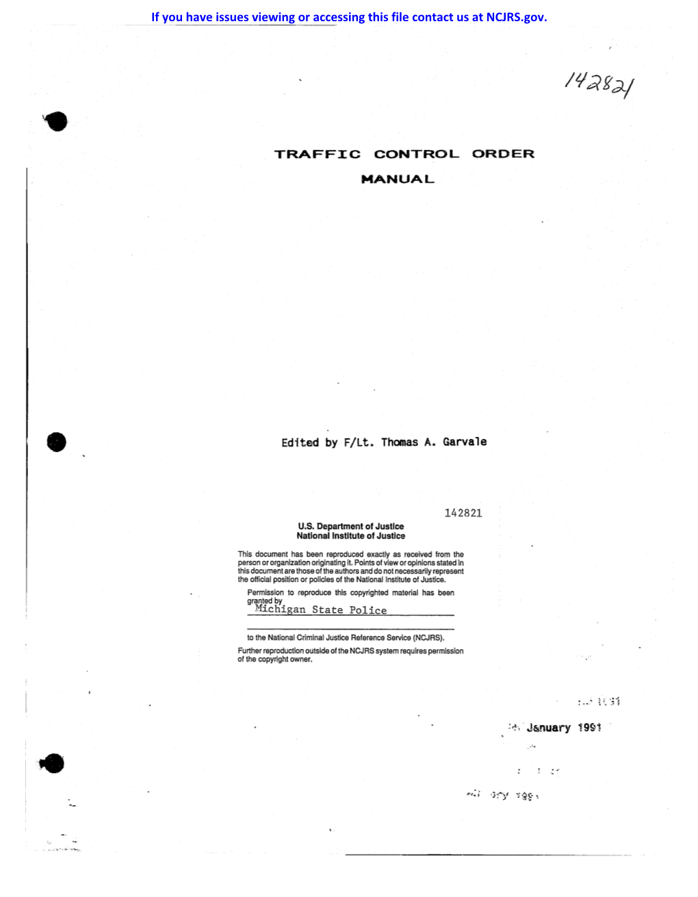 TRAFFIC CONTROL ORDER MANUAL If You Have Issues