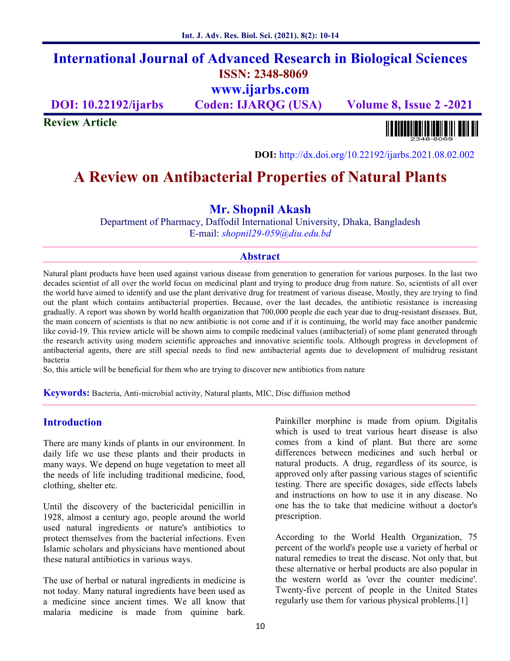 A Review on Antibacterial Properties of Natural Plants