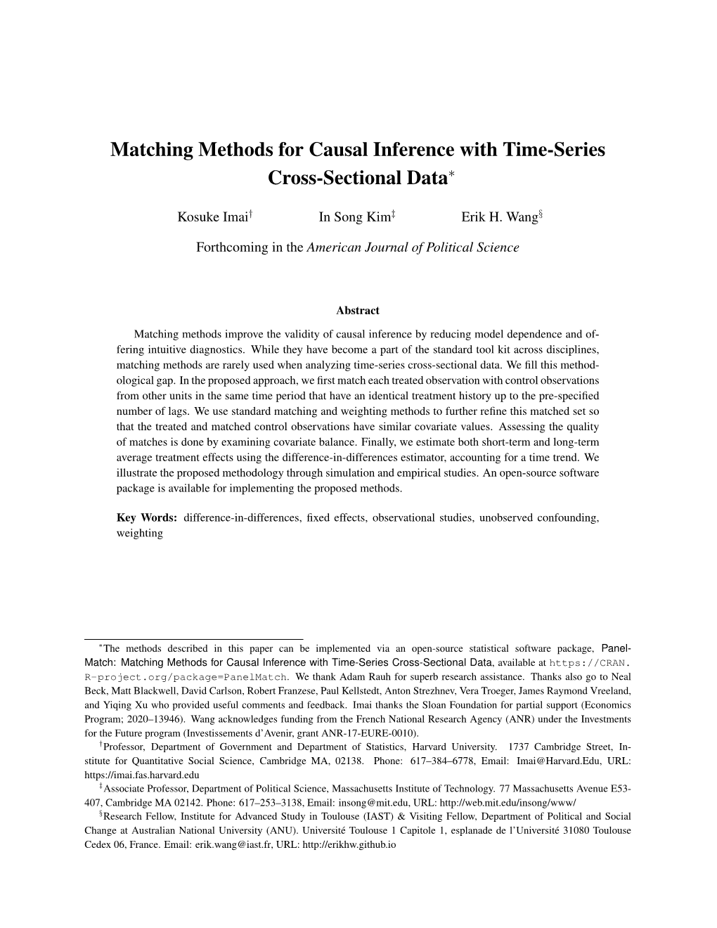 Matching Methods for Causal Inference with Time-Series Cross-Sectional Data∗