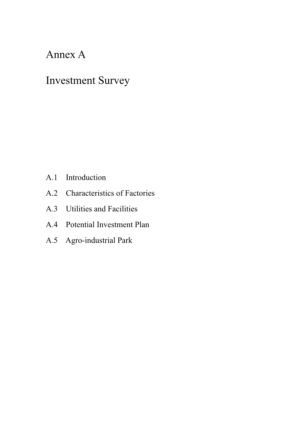 Annex a Investment Survey