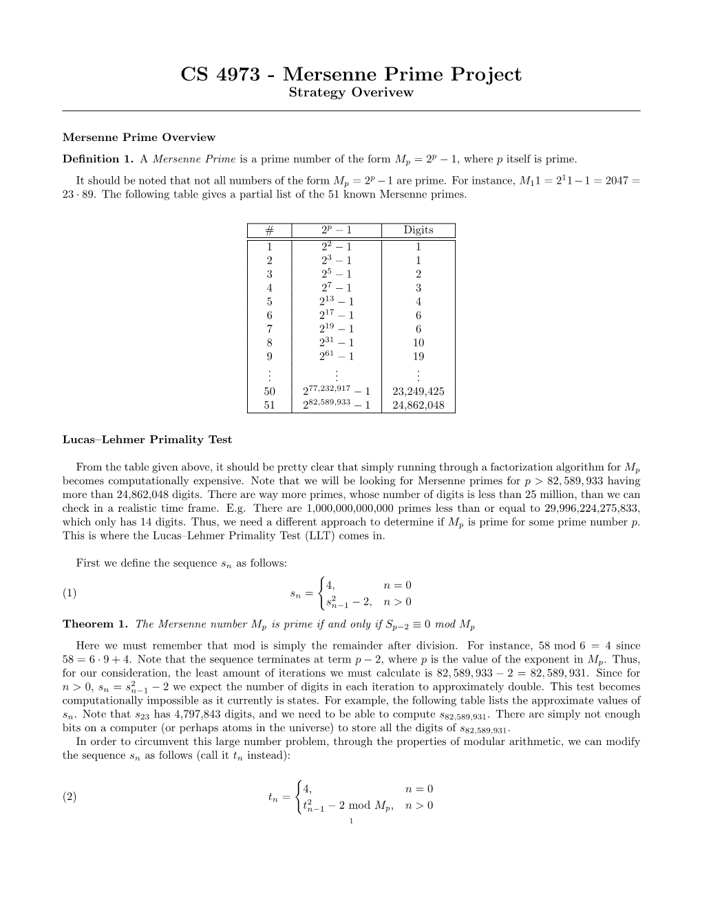 CS 4973 - Mersenne Prime Project Strategy Overivew