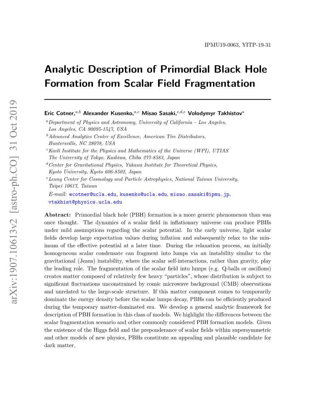 Analytic Description of Primordial Black Hole Formation from Scalar Field Fragmentation