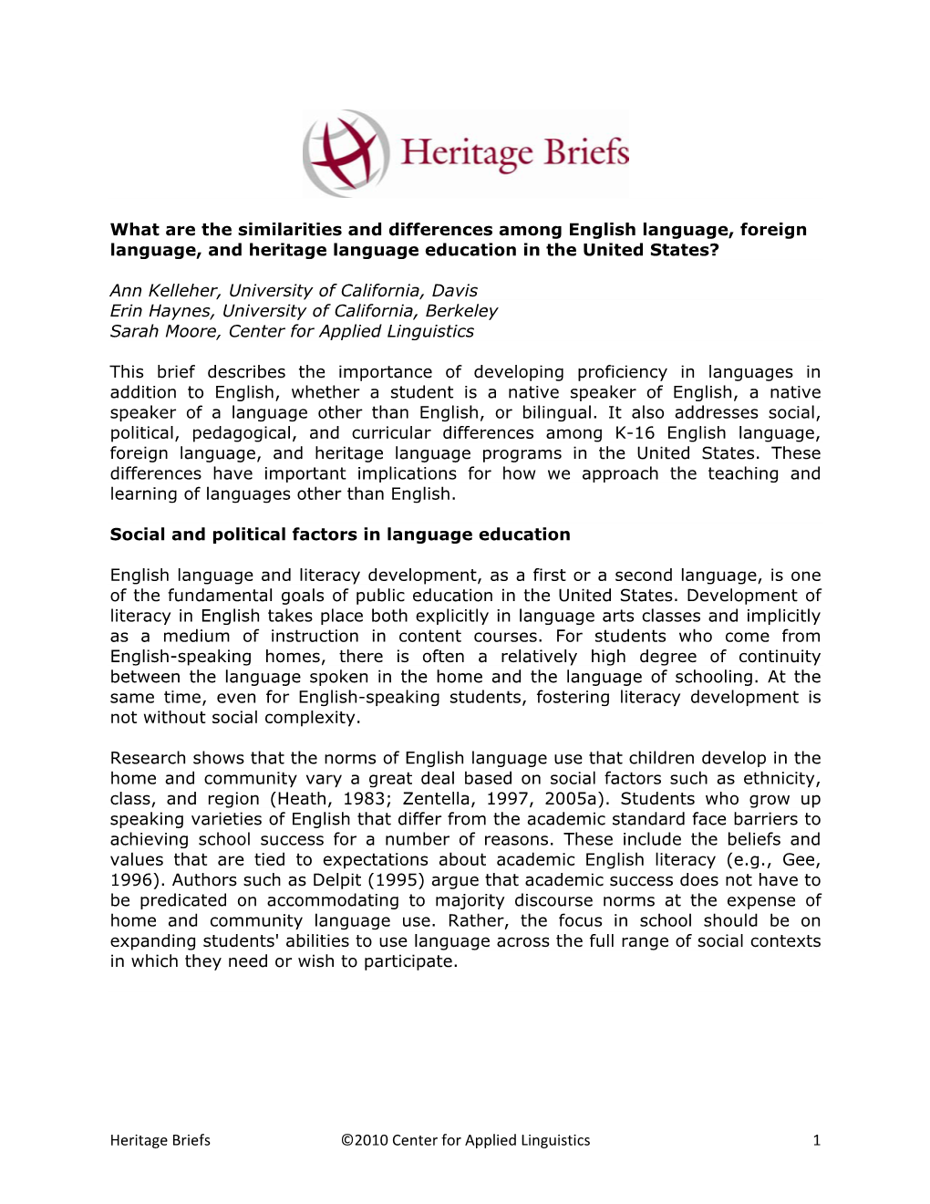 What Are the Similarities and Differences Among English Language, Foreign Language, and Heritage Language Education in the United States?