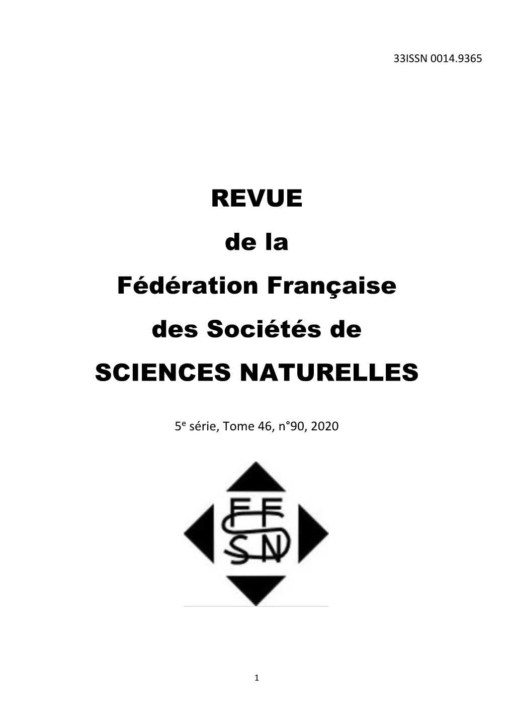 REVUE De La Fédération Française Des Sociétés De SCIENCES NATURELLES