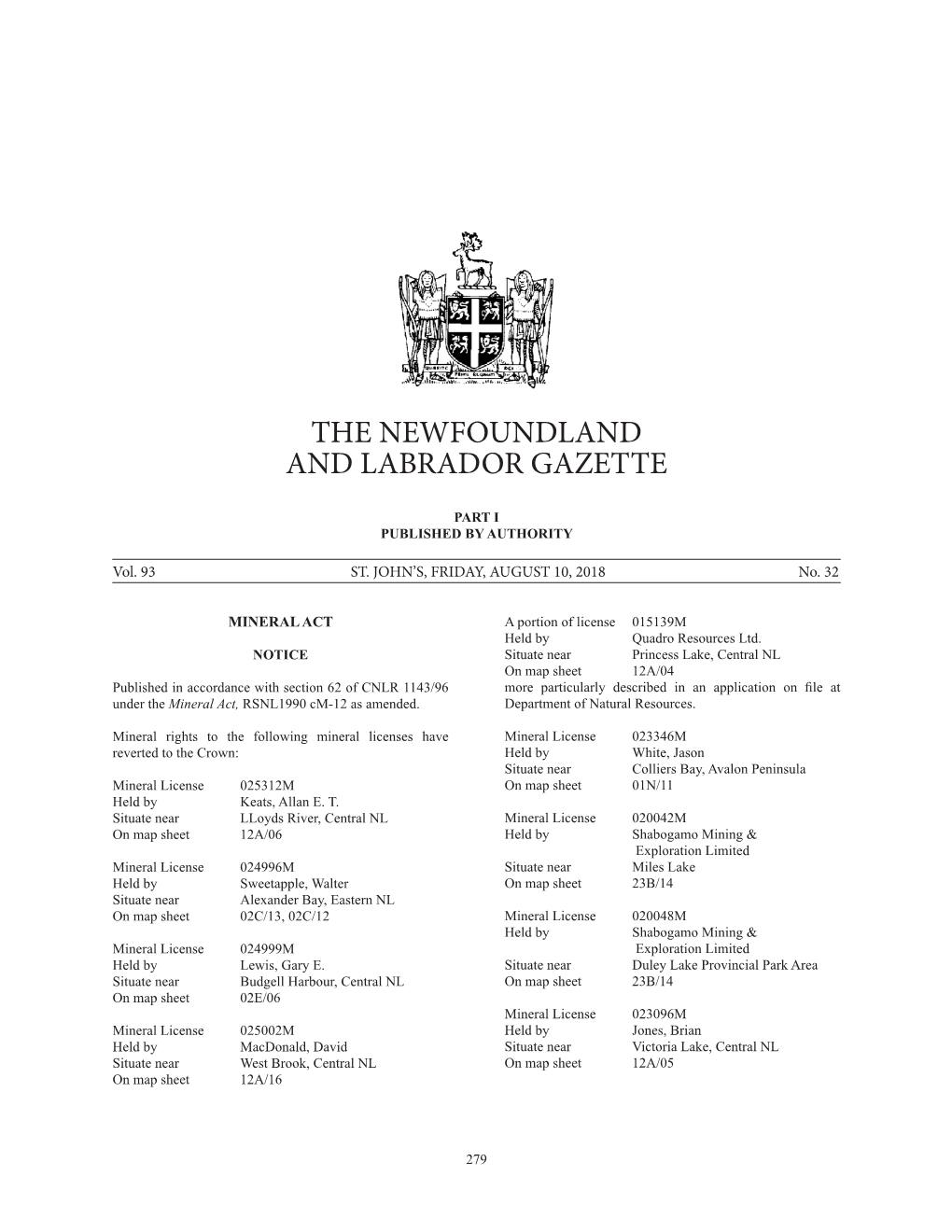 The Newfoundland and Labrador Gazette