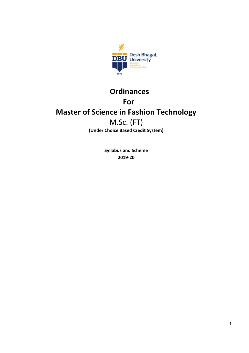 Ordinances for Master of Science in Fashion Technology M.Sc