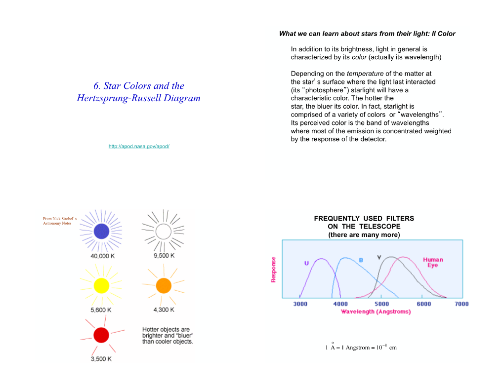 6. Star Colors and the Hertzsprung-Russell Diagram