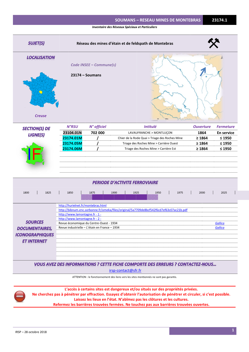 SOUMANS – RESEAU MINES DE MONTEBRAS 23174.1 Inventaire Des Réseaux Spéciaux Et Particuliers