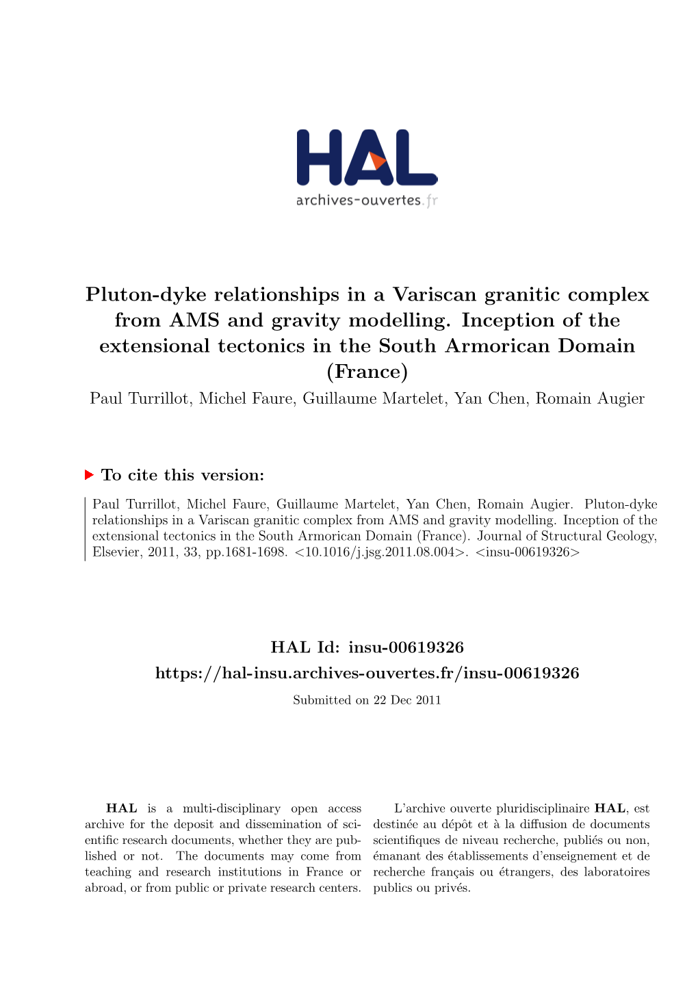 Pluton-Dyke Relationships in a Variscan Granitic Complex from AMS and Gravity Modelling