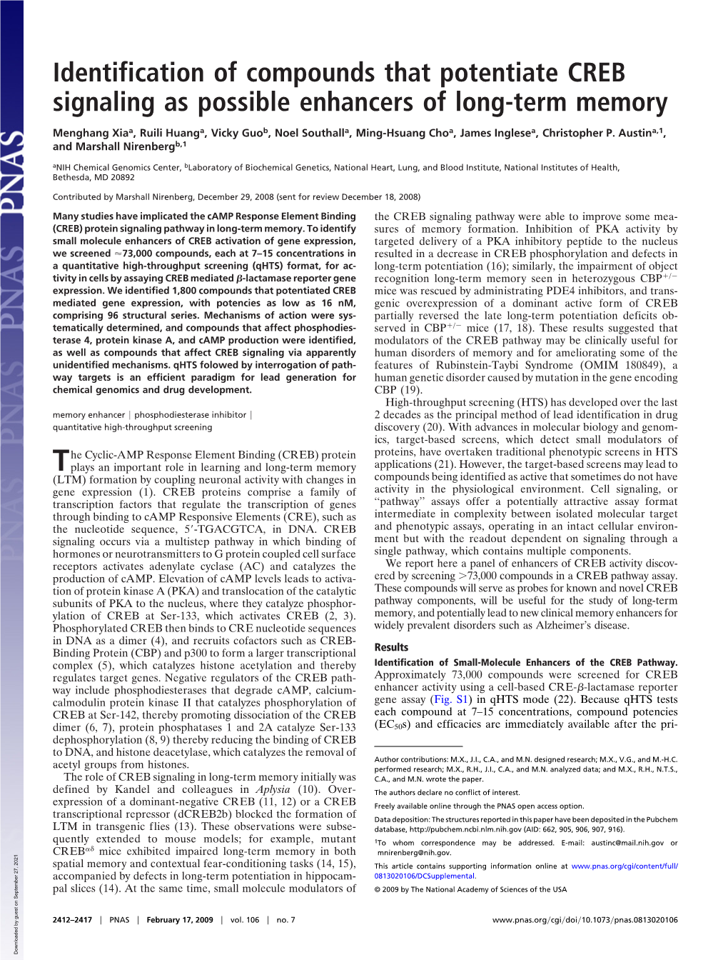 Identification of Compounds That Potentiate CREB Signaling As Possible Enhancers of Long-Term Memory