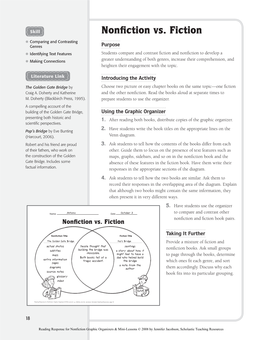 Nonfiction Vs. Fiction Graphic Organizer for Storia