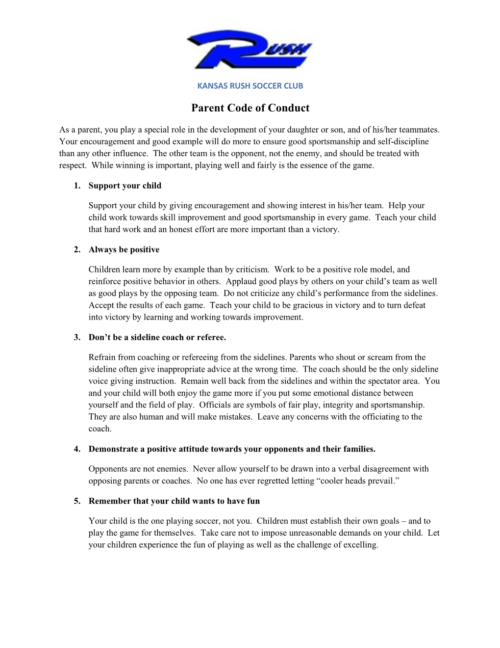 Parent Code of Conduct