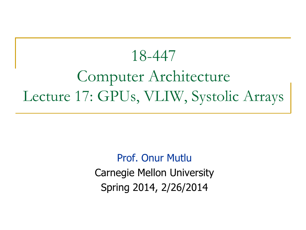 18-741 Advanced Computer Architecture Lecture 1: Intro And