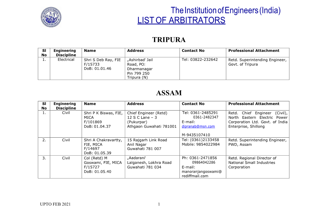 List of Iei Panel of Arbitrators