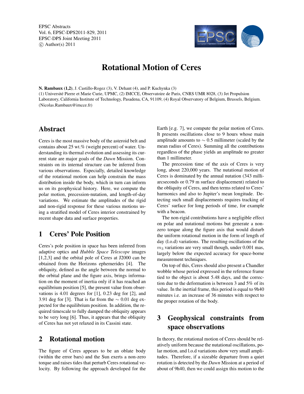 Rotational Motion of Ceres