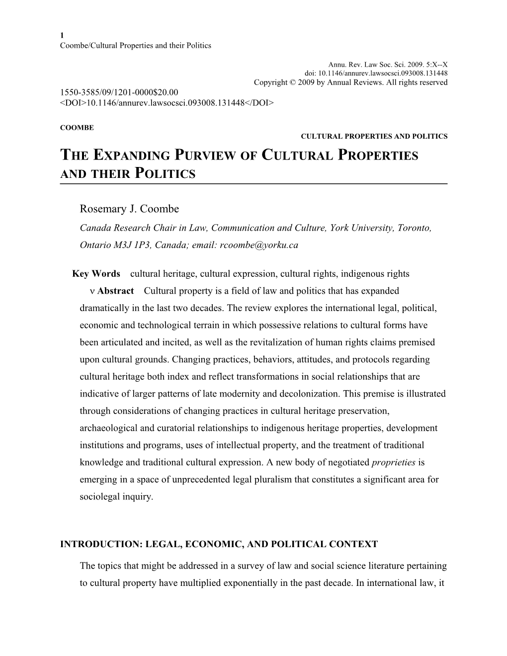 Coombe/Cultural Properties and Their Politics