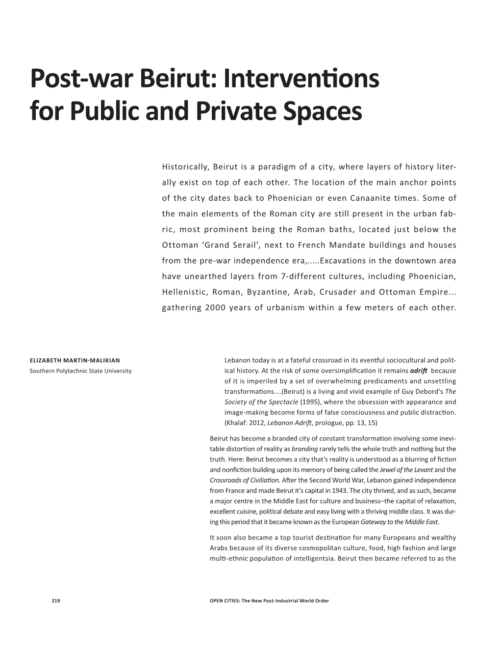 Post-War Beirut: Interventions for Public and Private Spaces