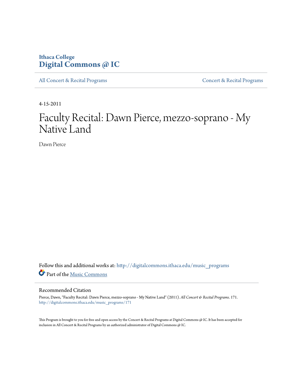 Faculty Recital: Dawn Pierce, Mezzo-Soprano - My Native Land Dawn Pierce