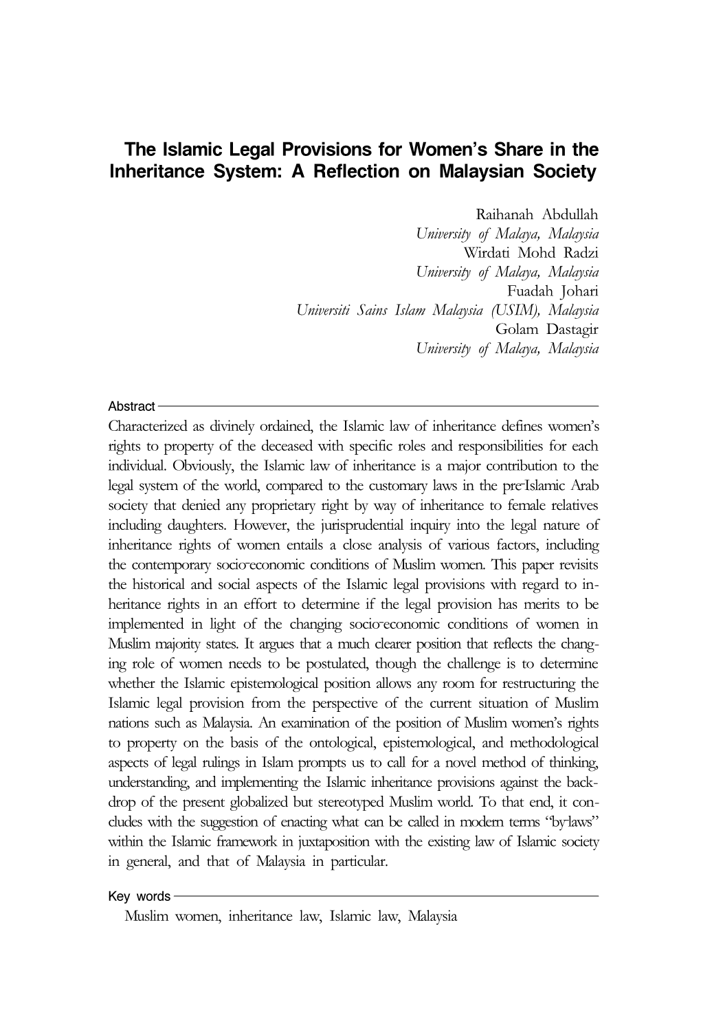 The Islamic Legal Provisions for Women's Share in the Inheritance