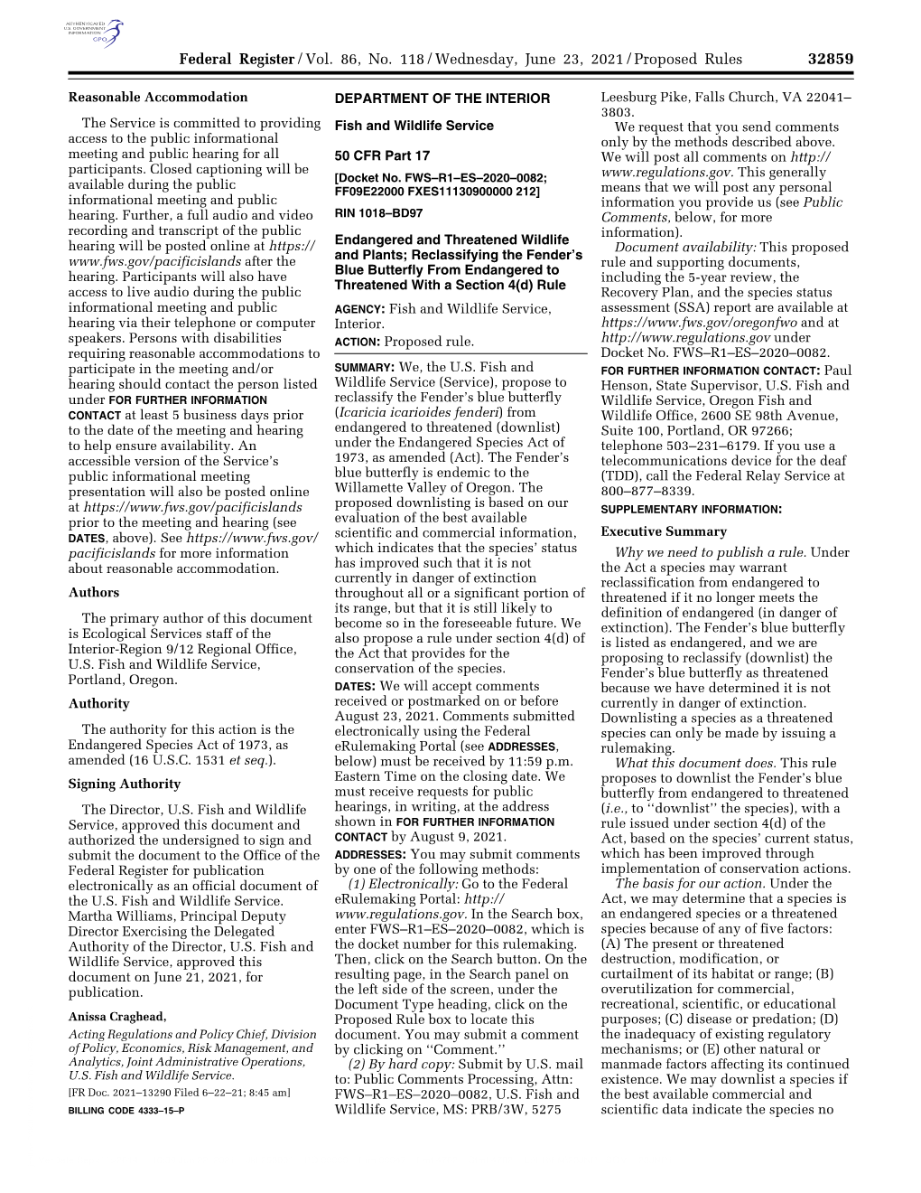 Federal Register/Vol. 86, No. 118/Wednesday, June 23, 2021