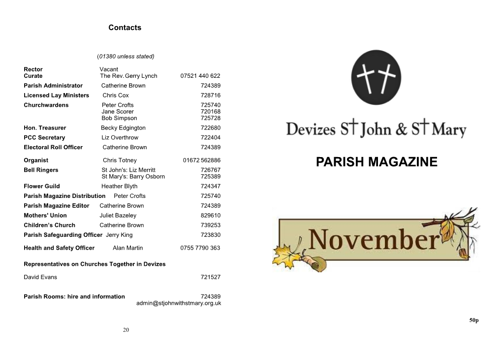 PARISH MAGAZINE Bell Ringers St John's: Liz Merritt 726767 St Mary's: Barry Osborn 725389