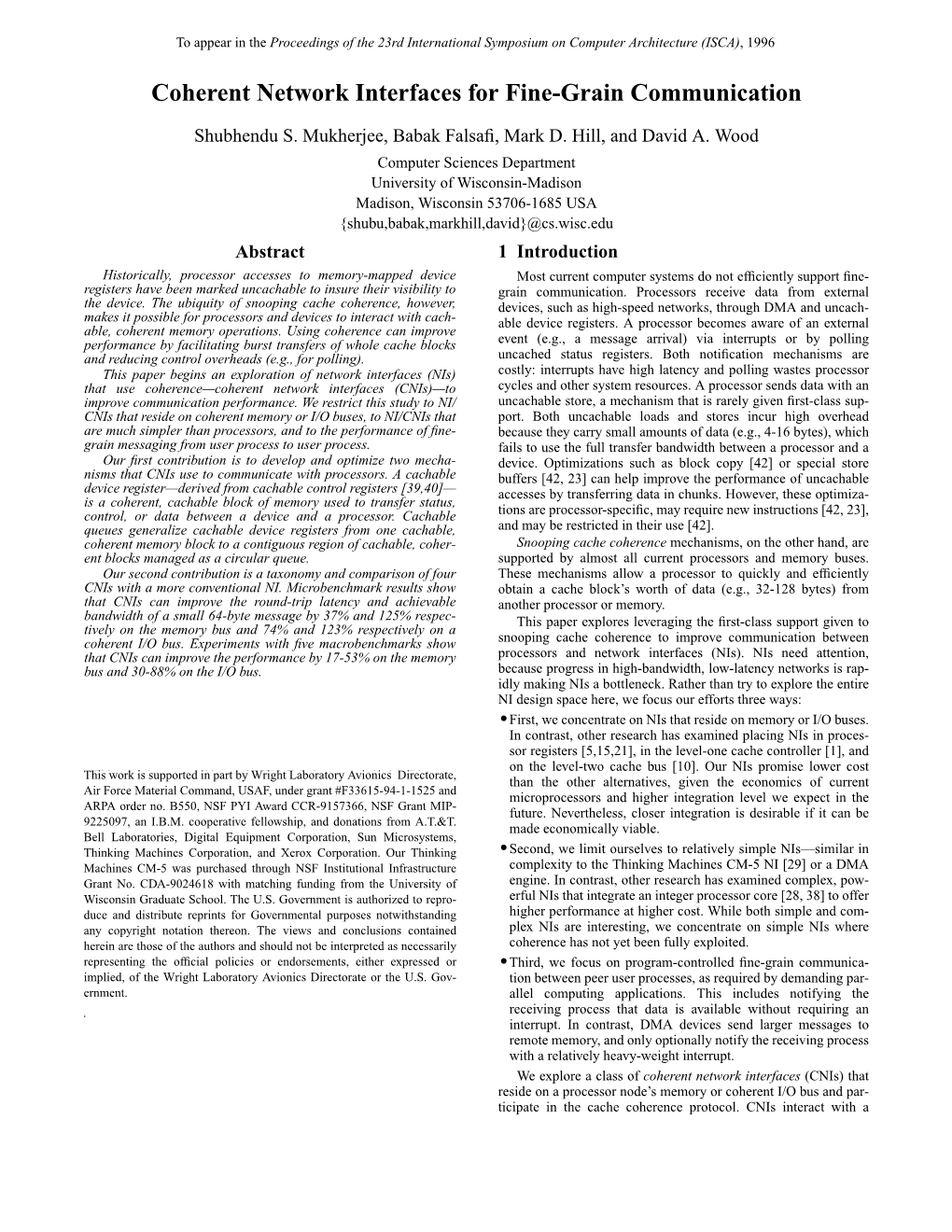 Coherent Network Interfaces for Fine-Grain Communication