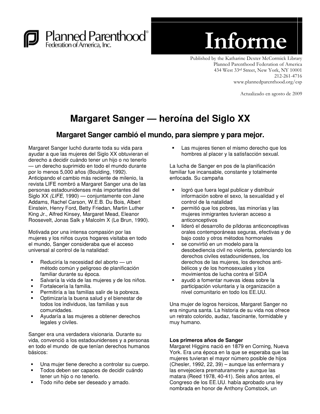 Margaret Sanger — Heroína Del Siglo XX