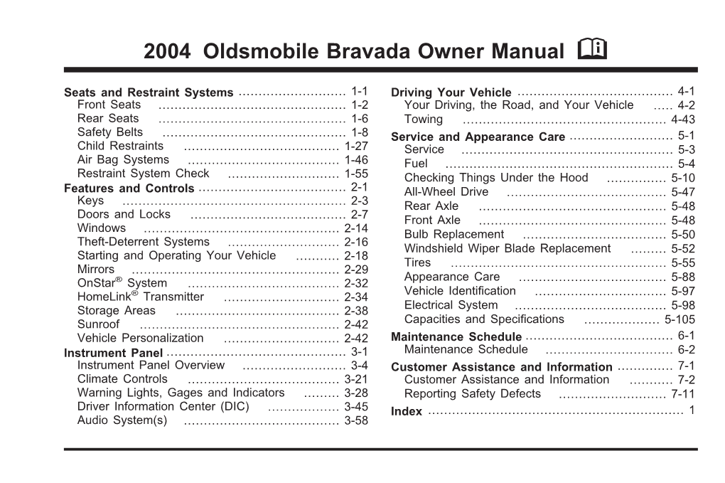 2004 Oldsmobile Bravada Owner Manual M