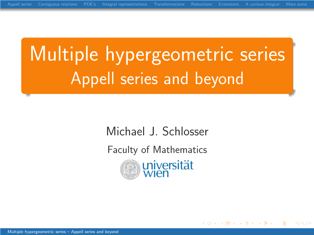 Multiple Hypergeometric Series [.5Em] Appell Series