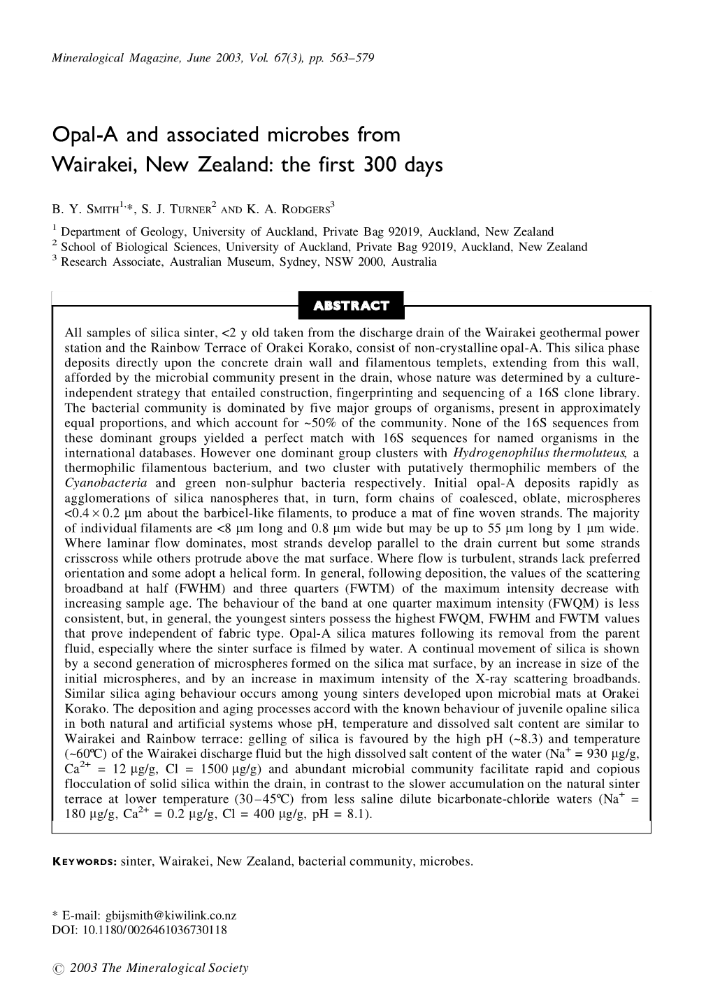 Opal-A and Associated Microbes from Wairakei, New Zealand