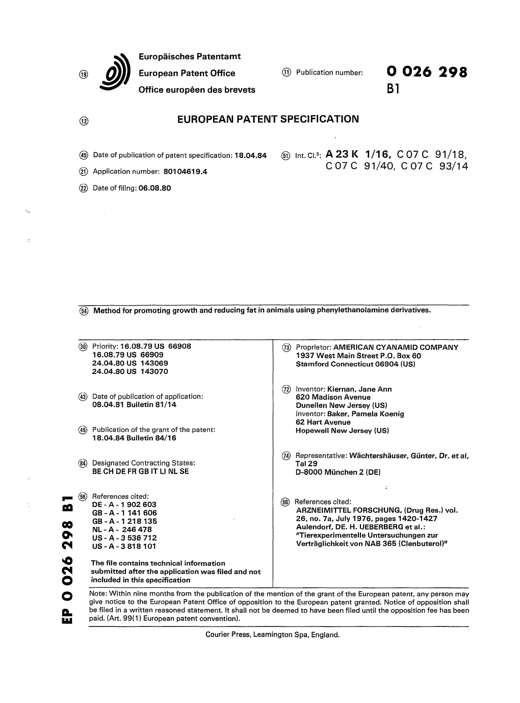 Method for Promoting Growth and Reducing Fat in Animals Using Phenylethanolamine Derivatives