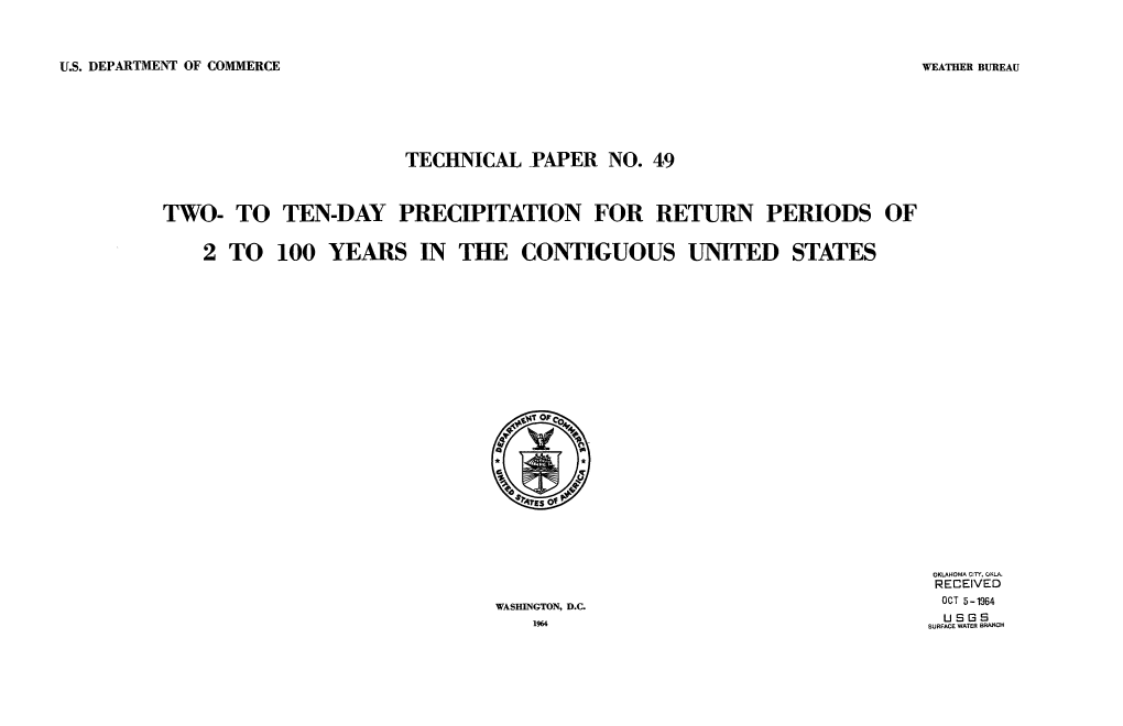 'I'wo- to Ten-Day Precipitation for Return Periods of 2 to 100 Years in the Contiguous United States