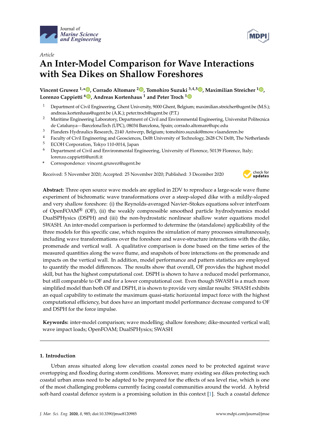 An Inter-Model Comparison for Wave Interactions with Sea Dikes on Shallow Foreshores