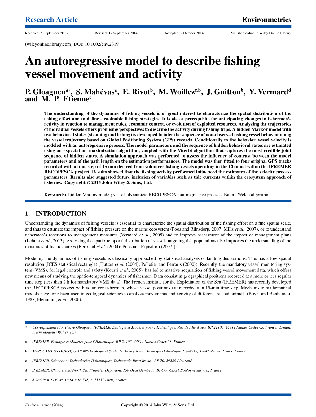 An Autoregressive Model to Describe Fishing Vessel Movement and Activity