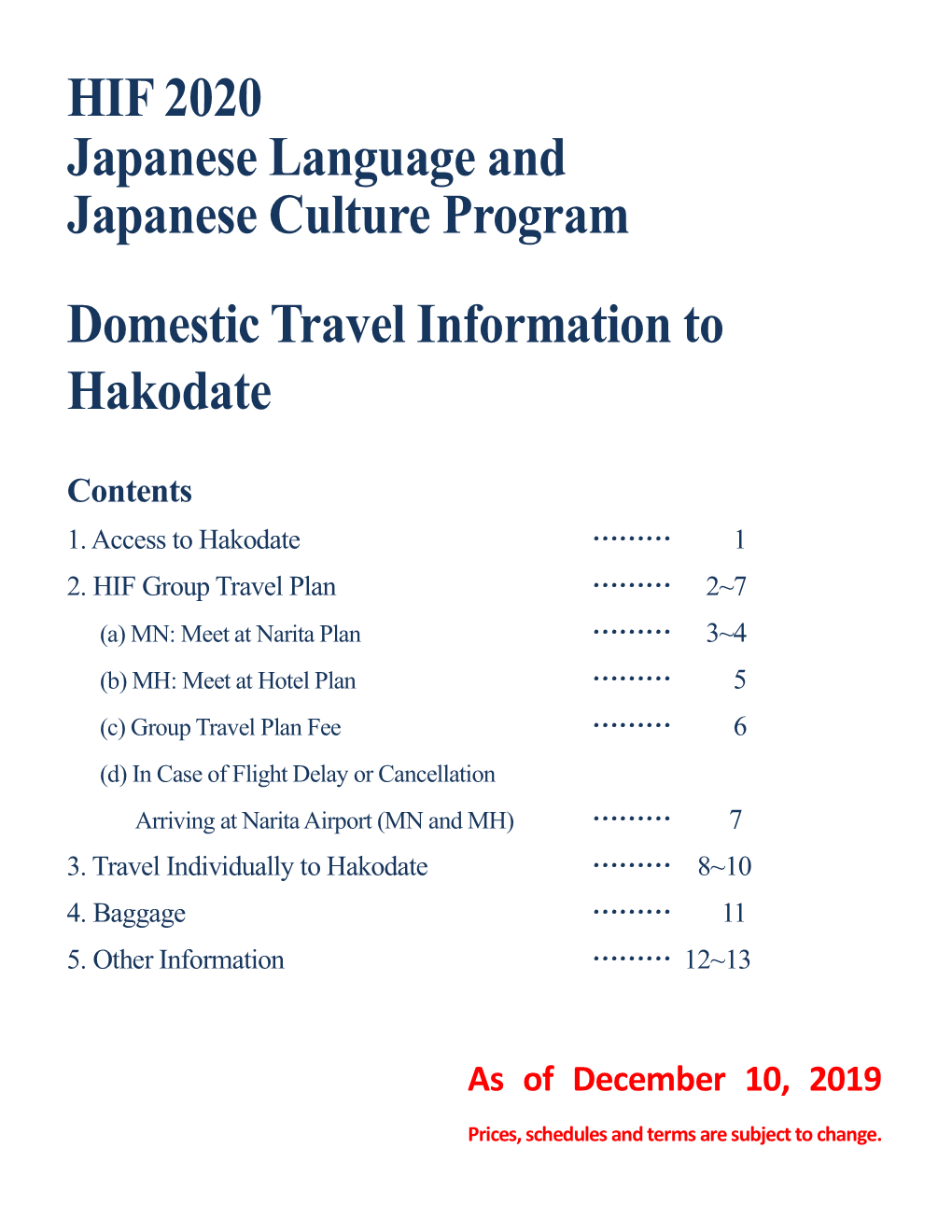 HIF 2020 Japanese Language and Japanese Culture Program