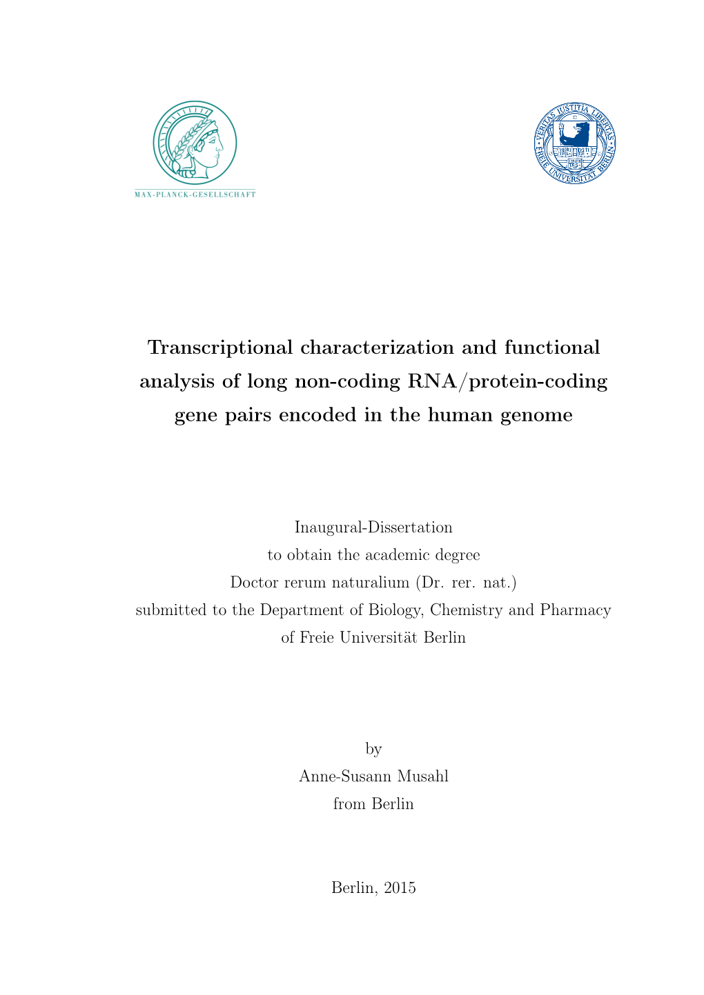 Transcriptional Characterization and Functional Analysis of Long Non-Coding RNA/Protein-Coding Gene Pairs Encoded in the Human Genome