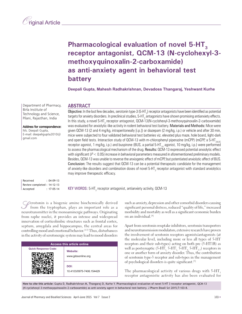 Pharmacological Evaluation of Novel 5‑HT Receptor