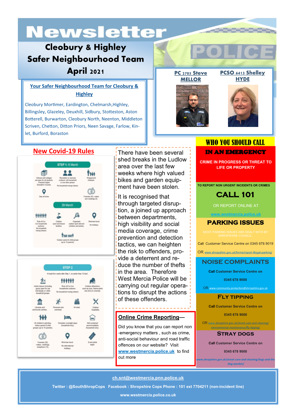 Cleobury & Highley Safer Neighbourhood Team April 2021