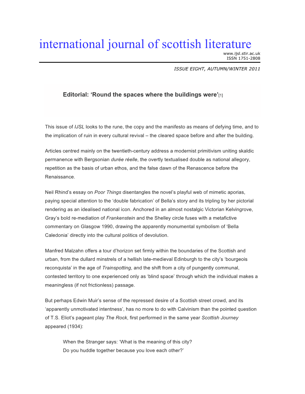 International Journal of Scottish Literature ISSN 1751-2808