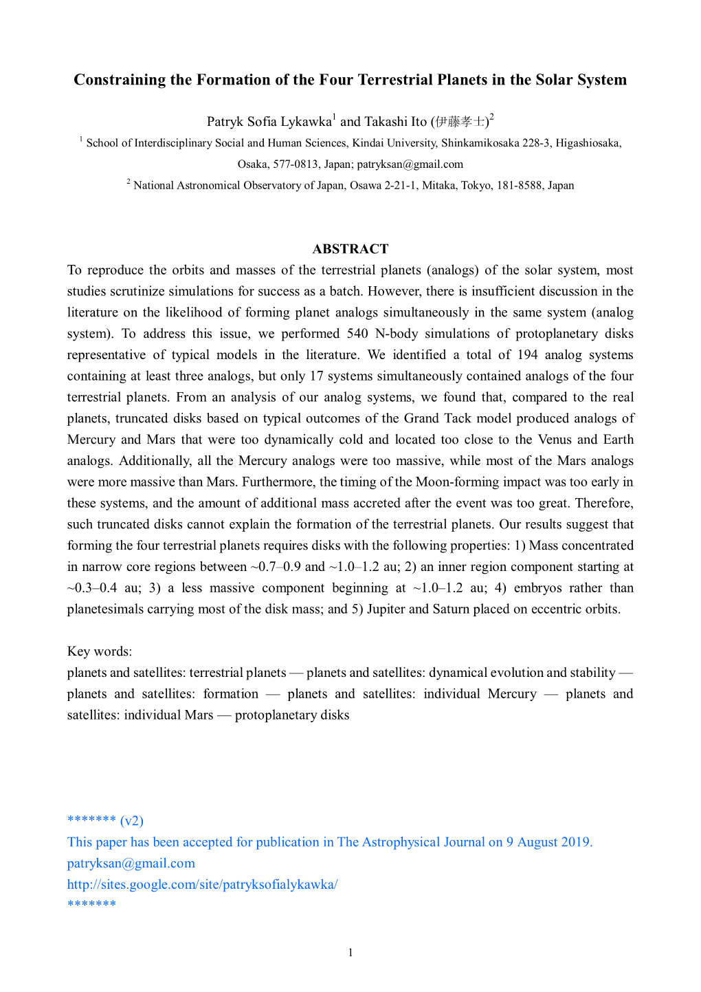 Constraining the Formation of the Four Terrestrial Planets in the Solar System