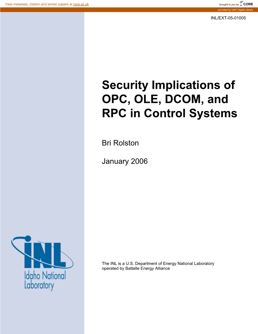 Security Implications of OPC, OLE, DCOM, and RPC in Control Systems